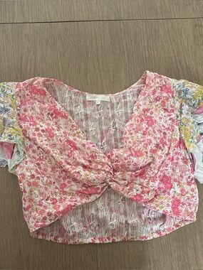 Floral Pink Knot-Front Women's Top